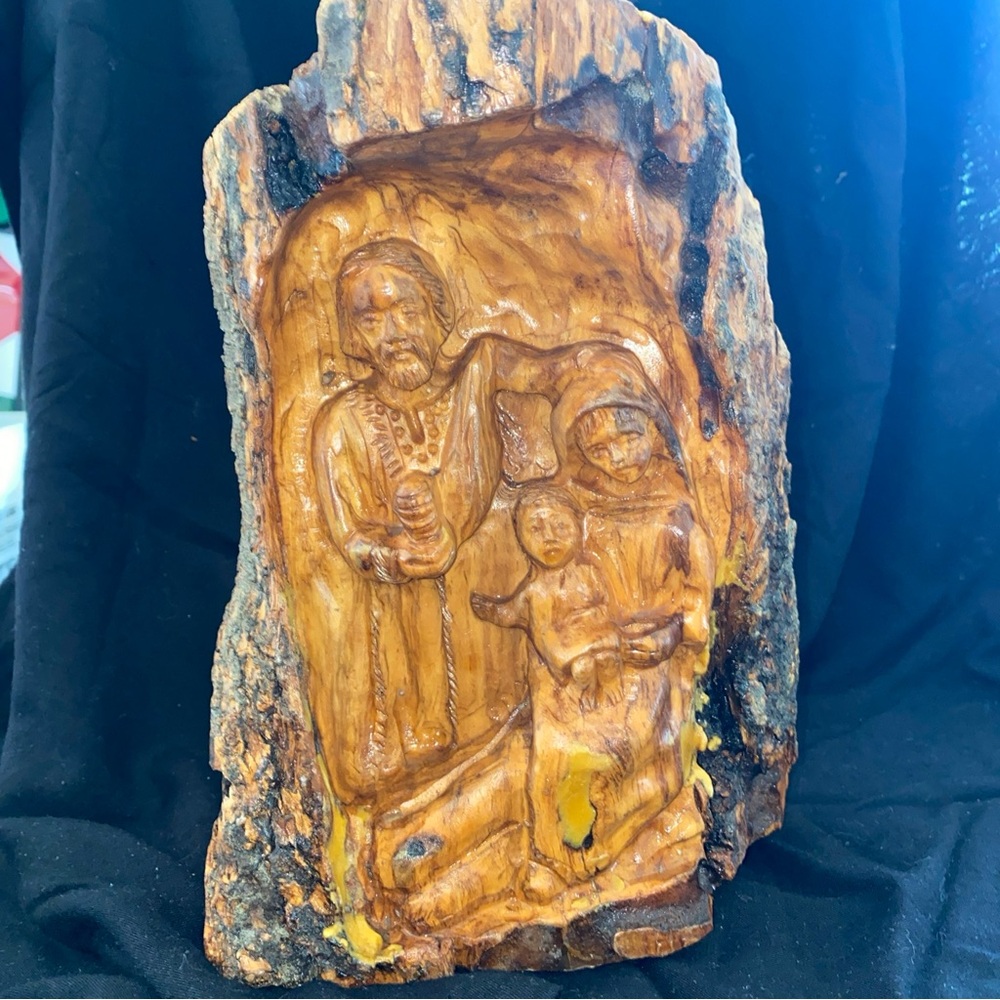 Olive Wood Nativity Handcrafted Jerusalem The Holy Family Vintage Sculpture